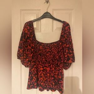 New Look Red and Black Floral Blouse